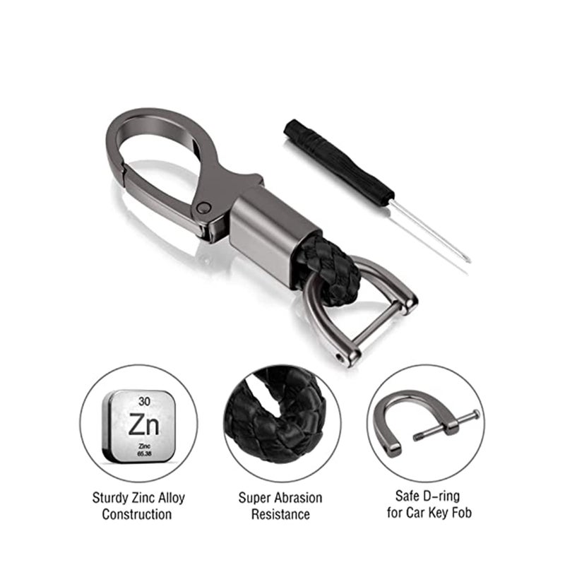 SOLARAE Car Key Fob, Holder Keys Chain Sturdy Metal with D-ring for Men and Women 2 Pack Black Suitable for Most Car Keys Embedded in PU Leather - Image 3