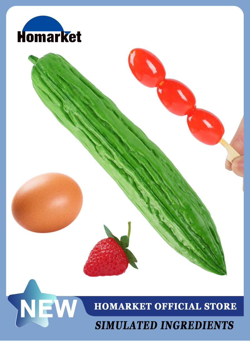 HomarKet 4 Pieces Artificial Vegetables Simulation Momordica Charantia,Cherry Tomato, Egg and Strawberry, Novelty Fake Vegetables Decoration PU Food Set Artificial Vegetables for Home Kitchen Party Decorations Ornaments Photo Props Table Display  - Image 1