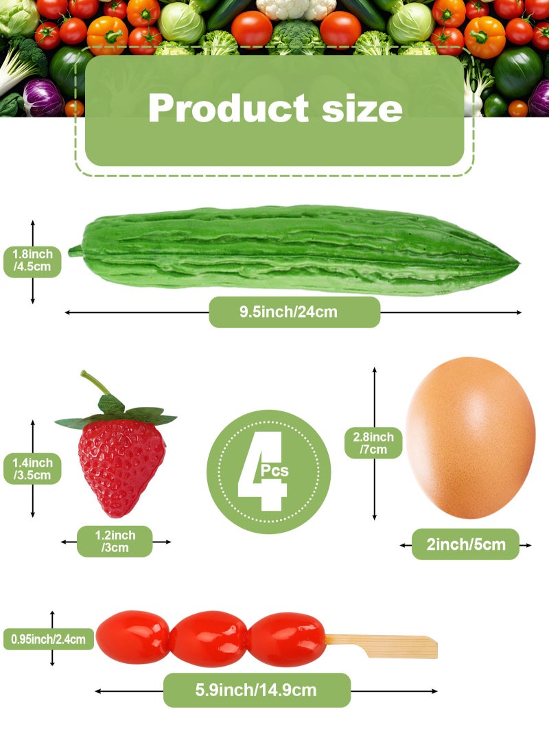 HomarKet 4 Pieces Artificial Vegetables Simulation Momordica Charantia,Cherry Tomato, Egg and Strawberry, Novelty Fake Vegetables Decoration PU Food Set Artificial Vegetables for Home Kitchen Party Decorations Ornaments Photo Props Table Display  - Image 2