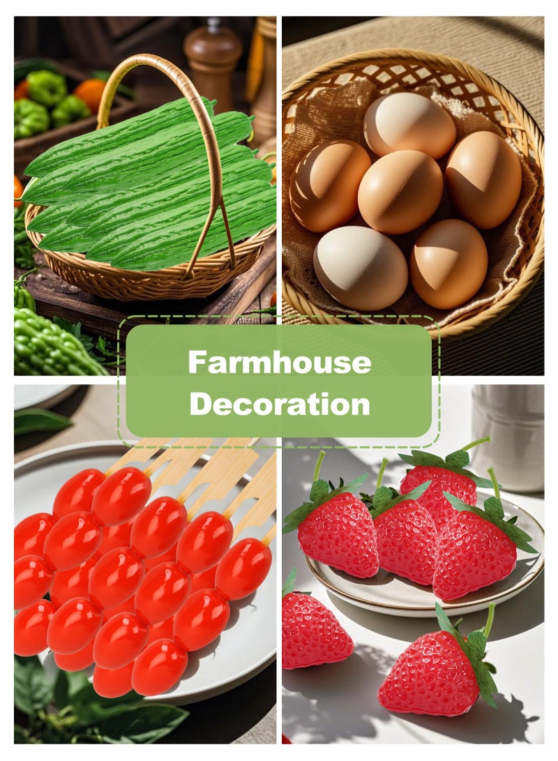 HomarKet 4 Pieces Artificial Vegetables Simulation Momordica Charantia,Cherry Tomato, Egg and Strawberry, Novelty Fake Vegetables Decoration PU Food Set Artificial Vegetables for Home Kitchen Party Decorations Ornaments Photo Props Table Display  - Image 3
