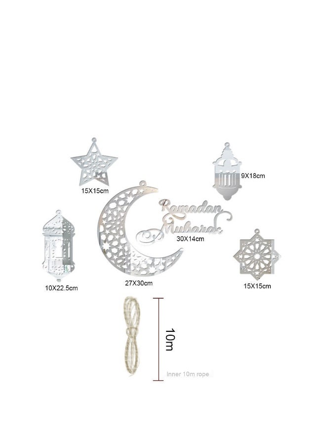 NIBEMINENT 6pcs Ramadan Ornaments, Acrylic Ramadan Kareem Decoration Eid Mubarak Pendant Wind Light Moon Star Shaped Ramadan Decor for Hanging on Walls Windows Trees - Image 5