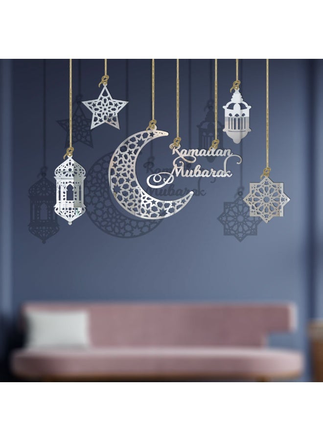 NIBEMINENT 6pcs Ramadan Ornaments, Acrylic Ramadan Kareem Decoration Eid Mubarak Pendant Wind Light Moon Star Shaped Ramadan Decor for Hanging on Walls Windows Trees - Image 3