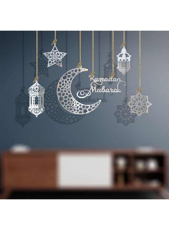 NIBEMINENT 6pcs Ramadan Ornaments, Acrylic Ramadan Kareem Decoration Eid Mubarak Pendant Wind Light Moon Star Shaped Ramadan Decor for Hanging on Walls Windows Trees - Image 2