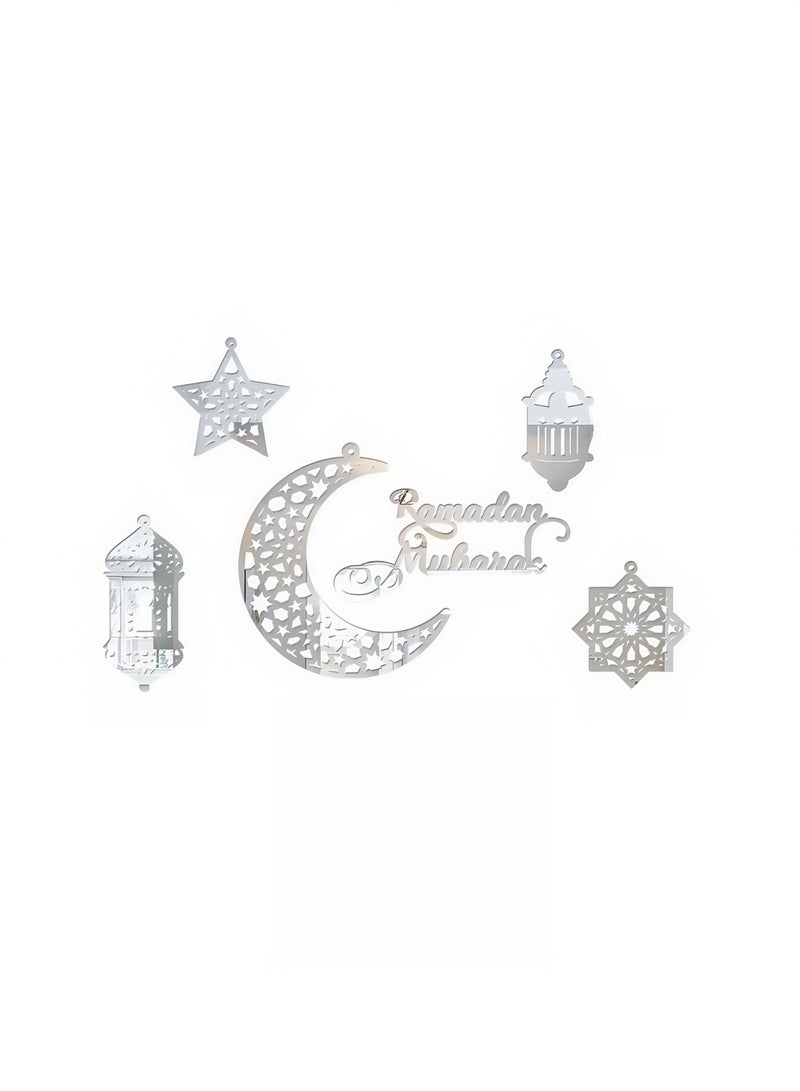 NIBEMINENT 6pcs Ramadan Ornaments, Acrylic Ramadan Kareem Decoration Eid Mubarak Pendant Wind Light Moon Star Shaped Ramadan Decor for Hanging on Walls Windows Trees - Image 1