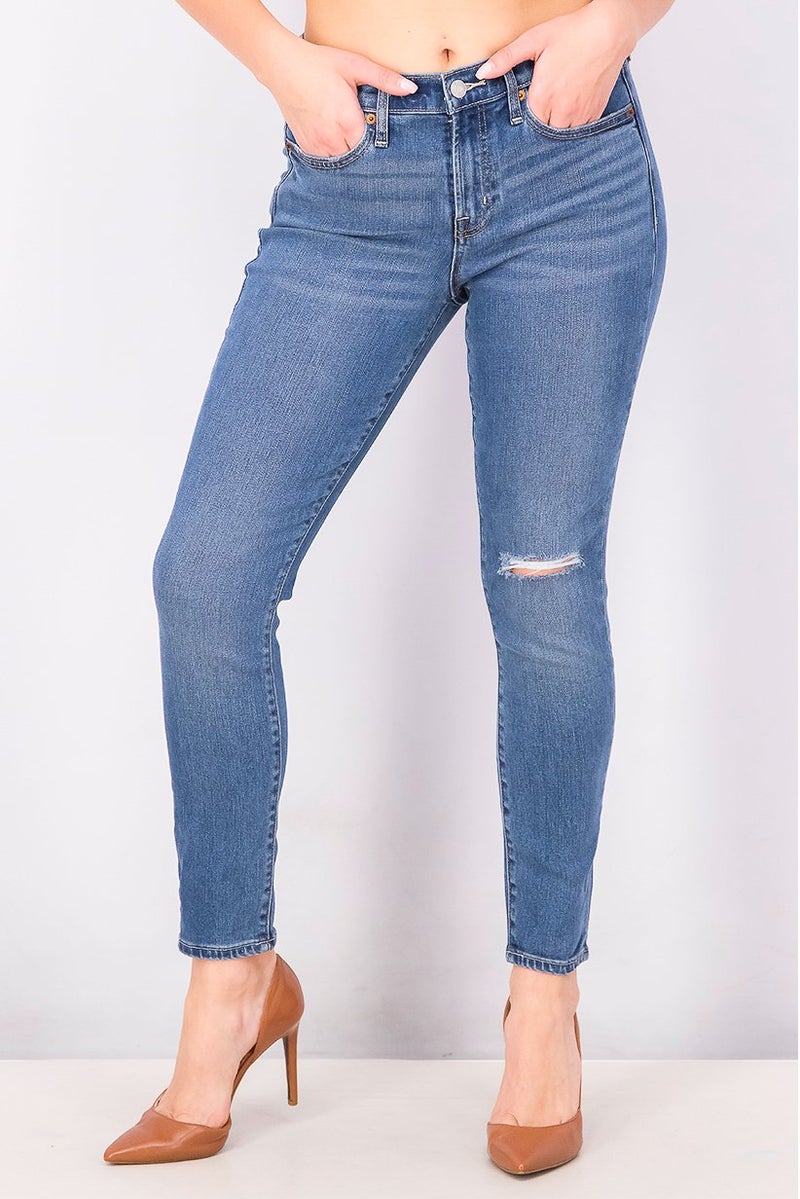 GAP Women Skinny Fit Ankle Cut Rip Jeans, Blue - Image 1