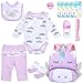 Pedolltree 12 Pcs Reborn Baby Dolls Clothes Girl Outfit Accessories Purple Unicorn Theme Set for 1722 Inch Newborn Baby Girl Reborn Dolls Clothes with Unicorn Backpack - Image 2