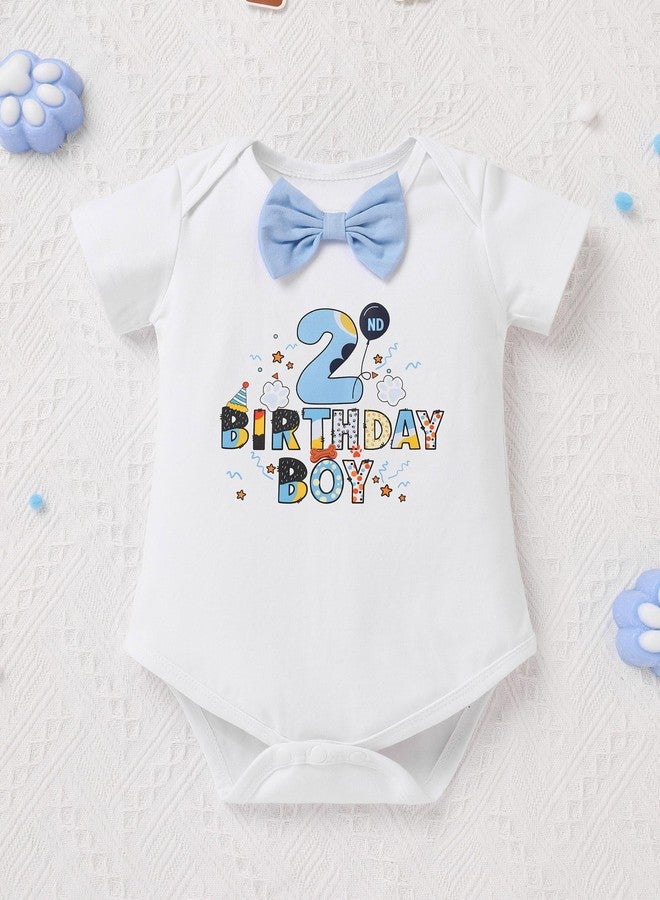 ODOLDI Infants Toddlers Baby Boys Bluey 1st / 2nd Birthday Outfits Short Sleeve One Piece Romper Onesie, 4pcs set Deep Blue 2 2-3 T - Image 2