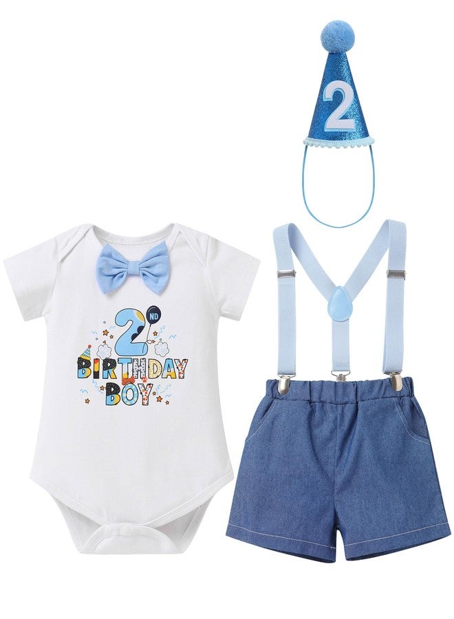 ODOLDI Infants Toddlers Baby Boys Bluey 1st / 2nd Birthday Outfits Short Sleeve One Piece Romper Onesie, 4pcs set Deep Blue 2 2-3 T - Image 1
