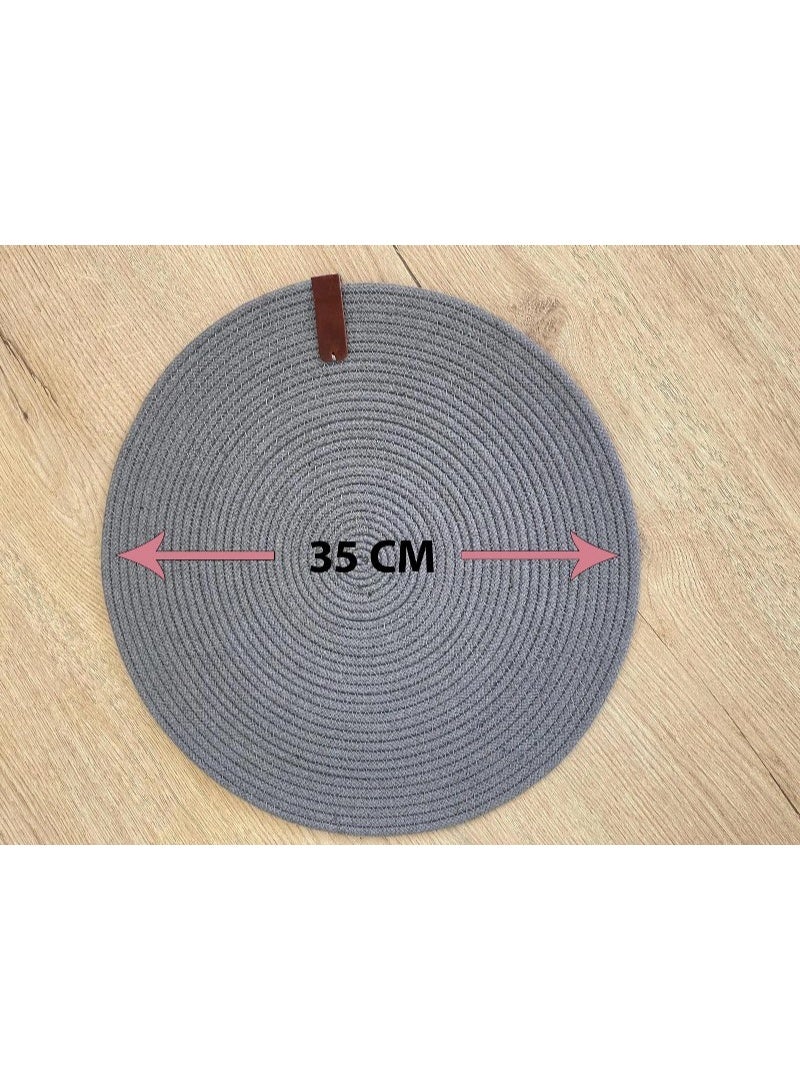 Home Gallery Round Rope Heat Resistant Placemats 35 Cm, Table Décor, Wall Décor Gray - Image 2