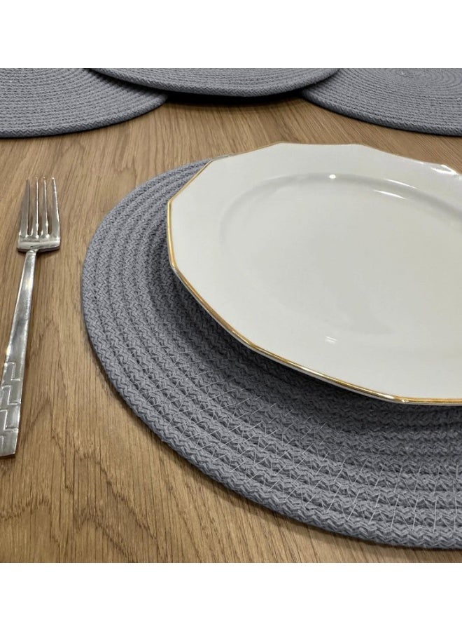 Home Gallery Round Rope Heat Resistant Placemats 35 Cm, Table Décor, Wall Décor Gray - Image 1