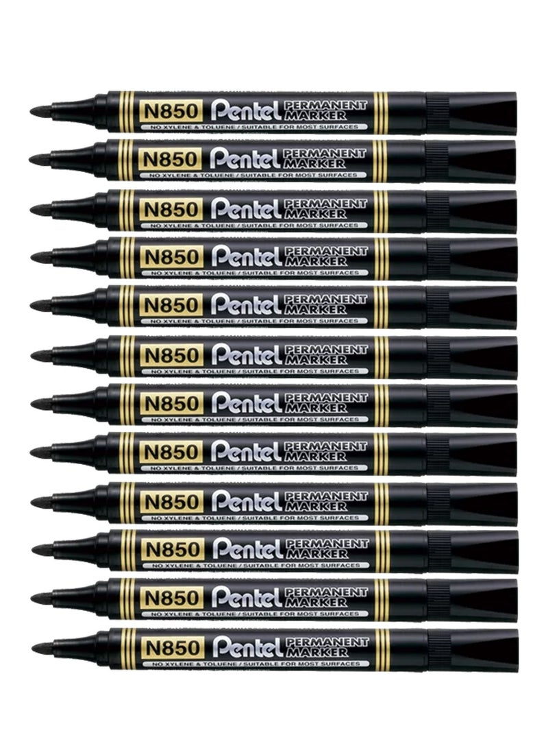 Pentel 12-Piece Permanent Marker Bullet Tip Black Ink  - Image 1
