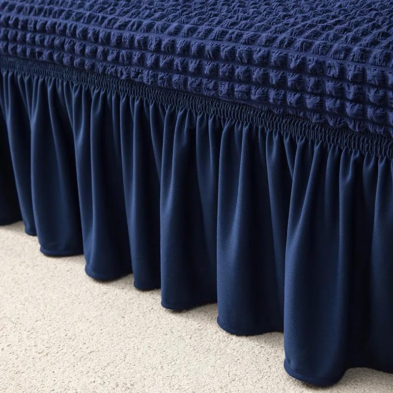 Tony Stark Frill Design One Seater Elastic Stretchable Turkish Bubble sofa slipcover Durable Washable Universal High Elastic Furniture Protector 1 Seater Navy Blue 90145cm - Image 5
