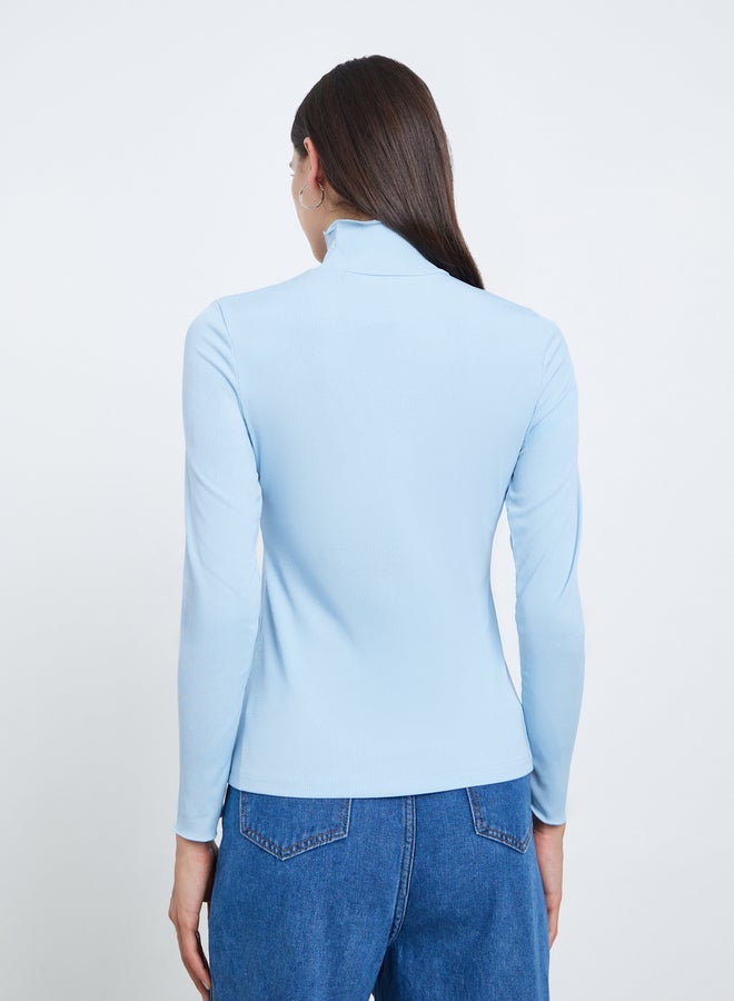 Take Two Blue Embroidered High Neck T-Shirt - Image 5