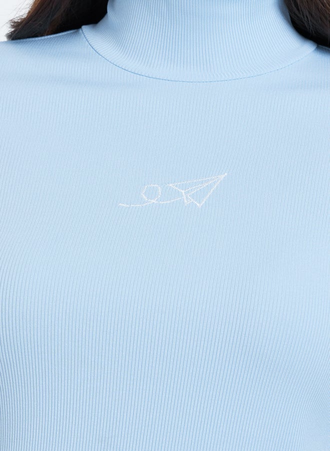Take Two Blue Embroidered High Neck T-Shirt - Image 4