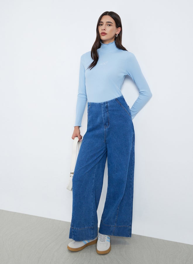 Take Two Blue Embroidered High Neck T-Shirt - Image 2