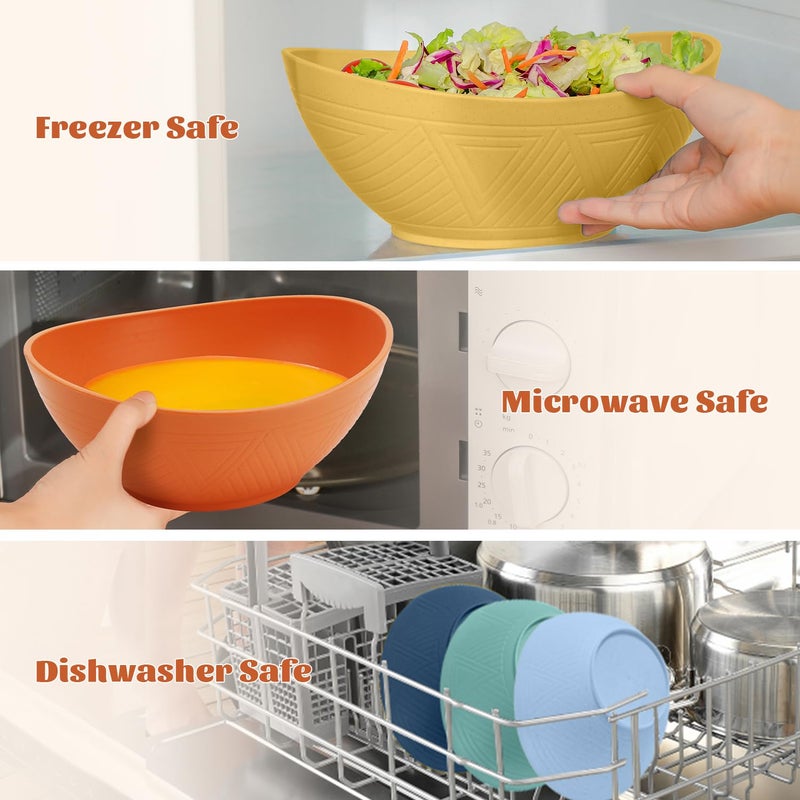 Homienly 60oz Wheat Straw Bowls Set of 6 Salad Bowls Large Popcorn Bowl Unbreakable Serving Bowls Microwave & Dishwasher Safe Bowl Set Centerpiece Bowls for Kitchen, Party, Decor, Camping (Multi) - Image 5