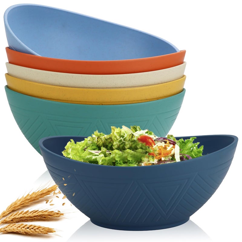 Homienly 60oz Wheat Straw Bowls Set of 6 Salad Bowls Large Popcorn Bowl Unbreakable Serving Bowls Microwave & Dishwasher Safe Bowl Set Centerpiece Bowls for Kitchen, Party, Decor, Camping (Multi) - Image 1