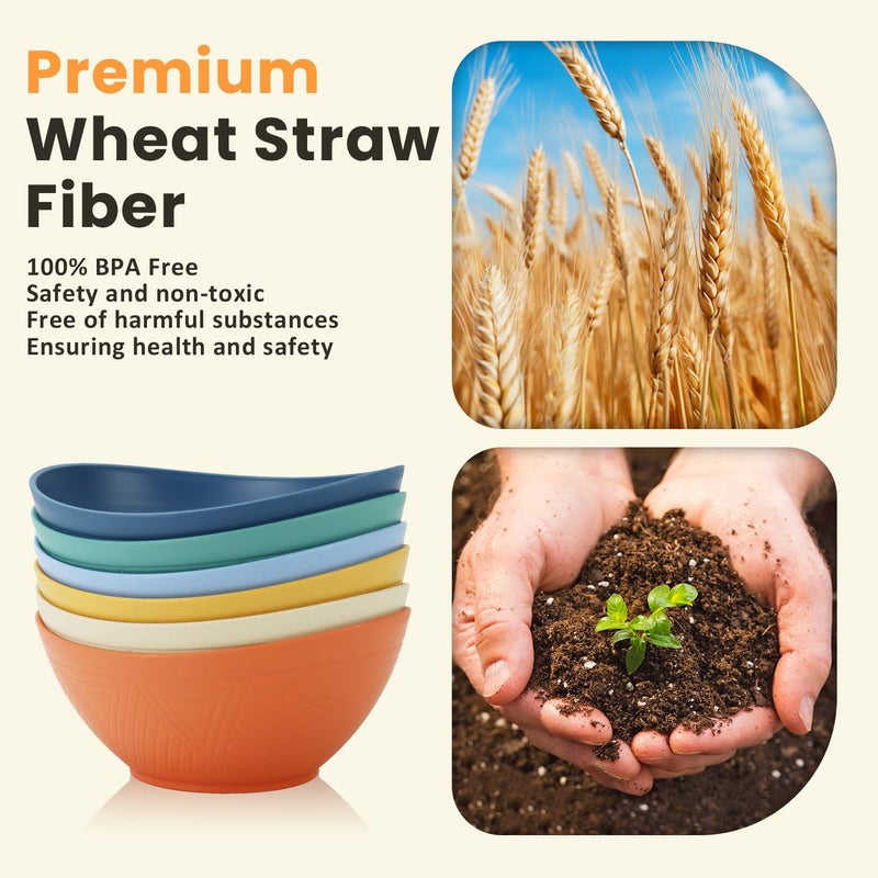 Homienly 60oz Wheat Straw Bowls Set of 6 Salad Bowls Large Popcorn Bowl Unbreakable Serving Bowls Microwave & Dishwasher Safe Bowl Set Centerpiece Bowls for Kitchen, Party, Decor, Camping (Multi) - Image 3