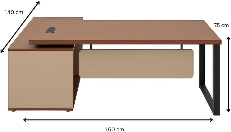 Neo Front مكتب تنفيذي على شكل حرف L نيو فرونت مع أدراج تخزين - طاولة كمبيوتر من خشب MDF بطول 1.6م للمكتب ومساحة العمل في المنزل - Image 3