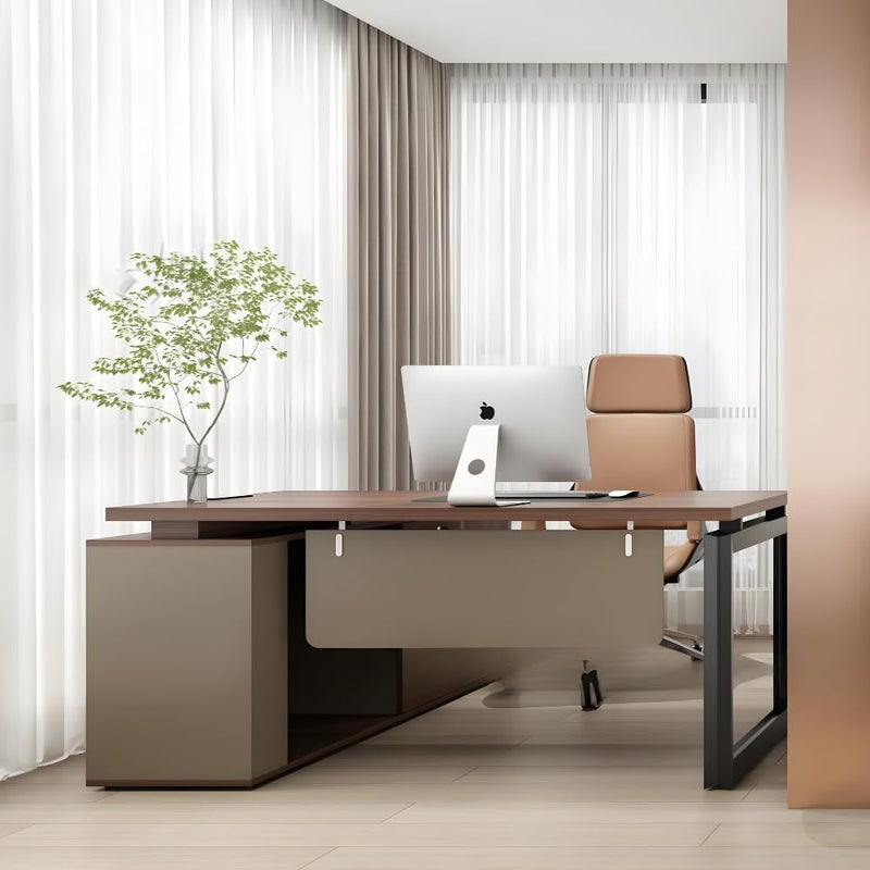 Neo Front مكتب تنفيذي على شكل حرف L نيو فرونت مع أدراج تخزين - طاولة كمبيوتر من خشب MDF بطول 1.6م للمكتب ومساحة العمل في المنزل - Image 4