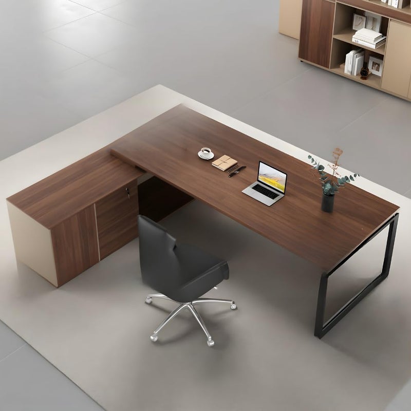 Neo Front مكتب تنفيذي على شكل حرف L نيو فرونت مع أدراج تخزين - طاولة كمبيوتر من خشب MDF بطول 1.6م للمكتب ومساحة العمل في المنزل - Image 2