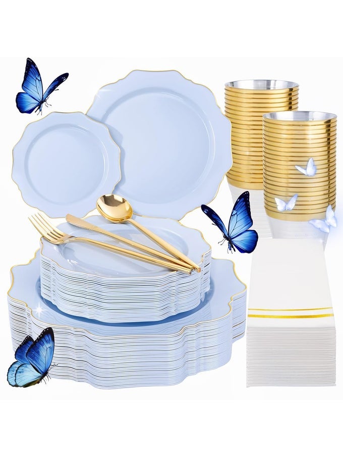 175PCS BLUE PLASTIC PLATES HEAVY DUTY BABY BLUE PLATES DISPOSABLE 25GUESTS PLASTIC DINNERWARE IDEAL FOR PARTIESWEDDINGBABY SHOWER