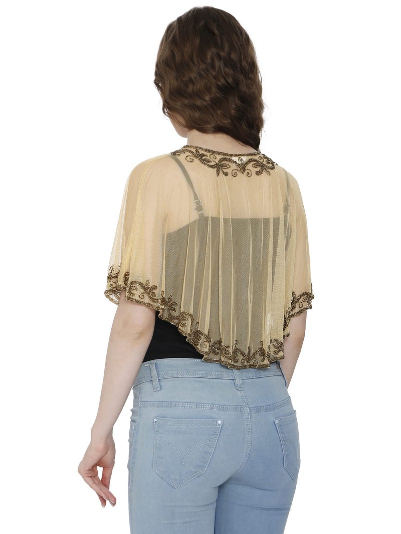 Matelco Women's Cape Poncho With Beads Embroidery (Golden) - Image 4