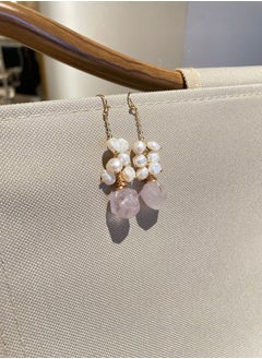 General 925 Silver-Plated 18KGold Inlaid Natural Freshwater Pearls And Natural Pink Crystals/Original Handmade Earrings  - Image 1