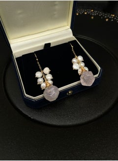 General 925 Silver-Plated 18KGold Inlaid Natural Freshwater Pearls And Natural Pink Crystals/Original Handmade Earrings  - Image 2