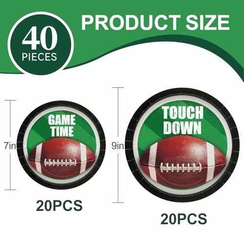 Aixuler 40pcs Football Party Paper Plates Set Disposable Sports Party Food Dinner Dessert Plate Birthday Tableware Decorations Favors, Including 20pcs 9" and 20pcs 7" Plates for Football Theme Plate - Image 2