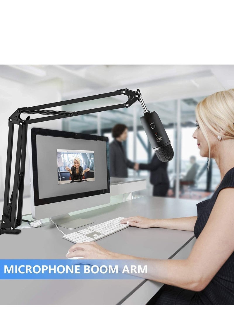WALALLA Adjustable Suspension Boom Scissor Upgraded Heavy Duty Clamp Microphone Arm Stand With Pop Filter, 3/8 To 5/8 Adapter, Mic Clip, For Blue Yeti Nano Snowball Ice And Other(without Microphone) - Image 2