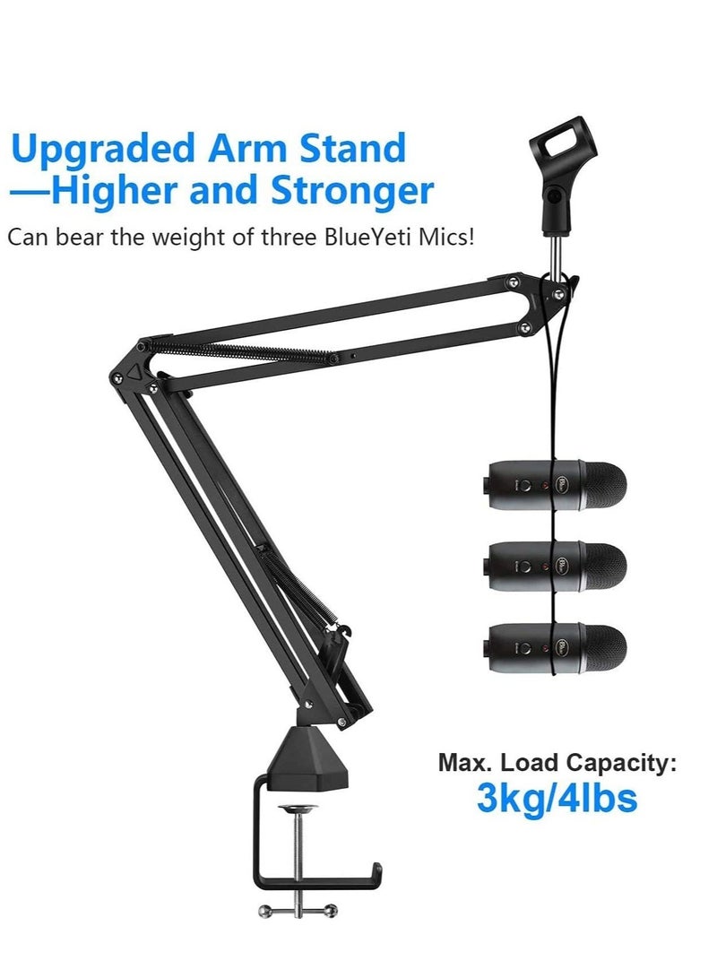 WALALLA Adjustable Suspension Boom Scissor Upgraded Heavy Duty Clamp Microphone Arm Stand With Pop Filter, 3/8 To 5/8 Adapter, Mic Clip, For Blue Yeti Nano Snowball Ice And Other(without Microphone) - Image 4