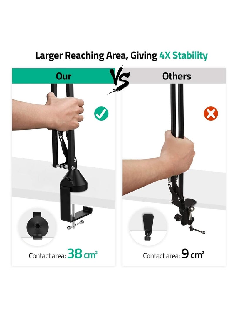 WALALLA Adjustable Suspension Boom Scissor Upgraded Heavy Duty Clamp Microphone Arm Stand With Pop Filter, 3/8 To 5/8 Adapter, Mic Clip, For Blue Yeti Nano Snowball Ice And Other(without Microphone) - Image 5