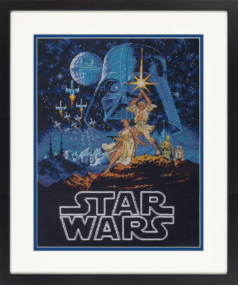 Star Wars Luke Skywalker and Princess Leia Cross Stitch Kit Black 14 Count Aida, 11" x 14",