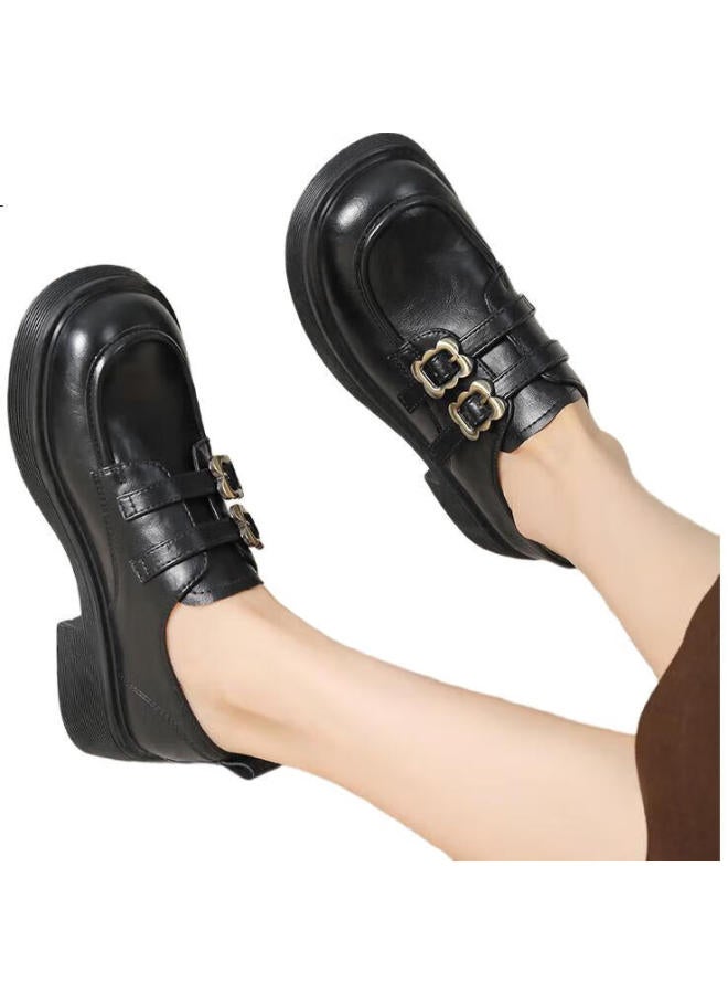 Josiny Ni Women'S Spring Retro French British Style Single Shoes Thick-Soled All-Match Black Loafers Black 37 - Image 3