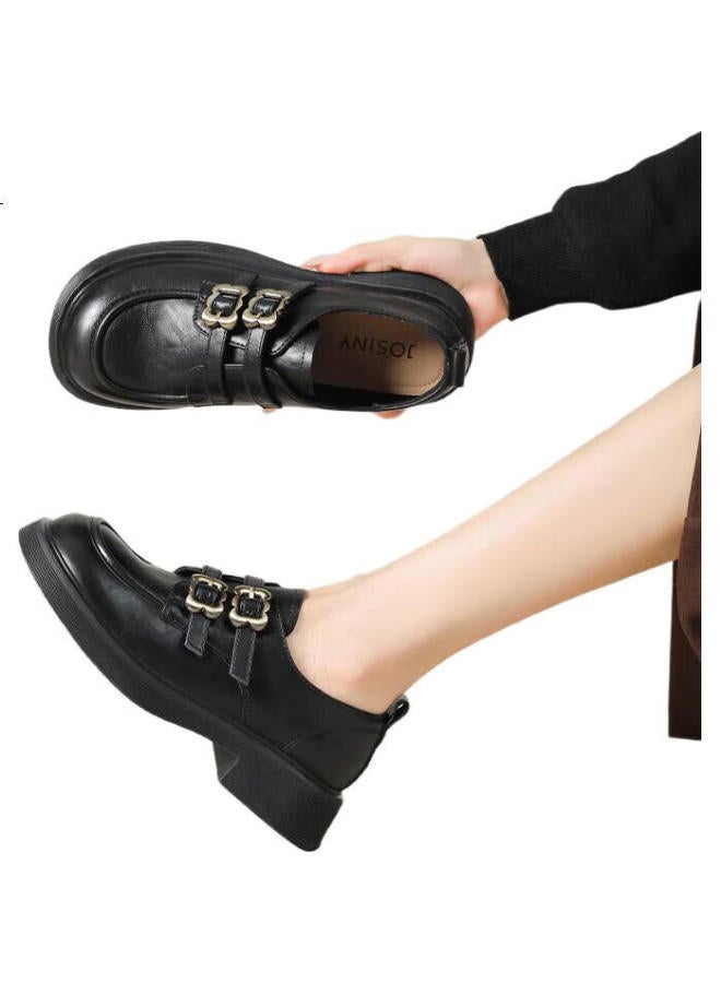 Josiny Ni Women'S Spring Retro French British Style Single Shoes Thick-Soled All-Match Black Loafers Black 37 - Image 2