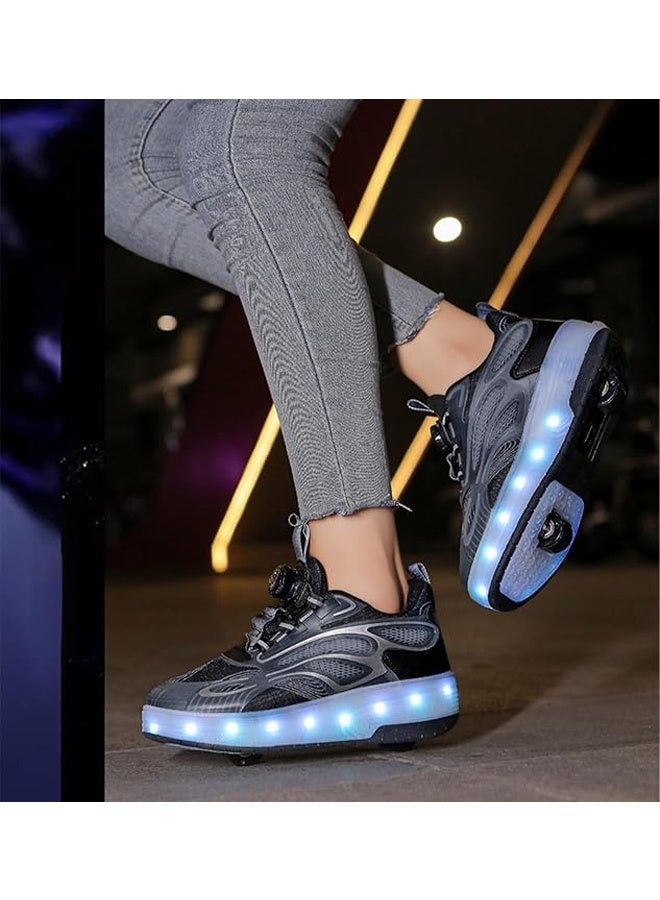 DUNISO زلاجات أطفال، أحذية رياضية بعجلات، أضواء LED متلألئة، قابلة للشحن، مناسبة للمبتدئين من الأولاد والبنات، أكثر توازنًا، سوداء - Image 2