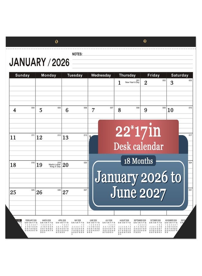 OLUPAND Desk Calendar 2026(January 2026 - June 2027)，2026 Desk Calendar Large 22 x17，2026 Calendar,Classic Black,Large Calendar 2026-2027 with Plastic Cover - Image 1