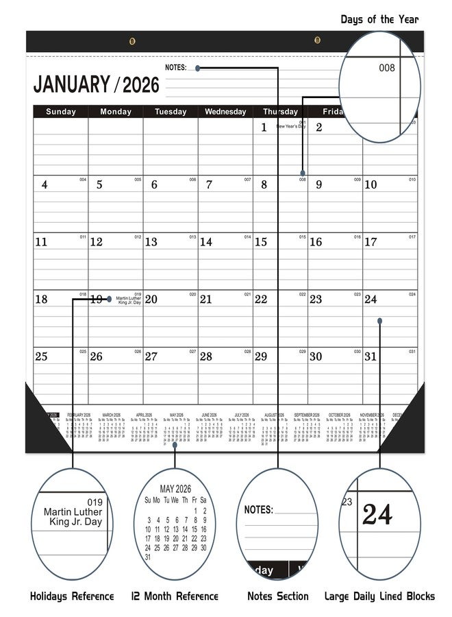 OLUPAND Desk Calendar 2026(January 2026 - June 2027)，2026 Desk Calendar Large 22 x17，2026 Calendar,Classic Black,Large Calendar 2026-2027 with Plastic Cover - Image 4