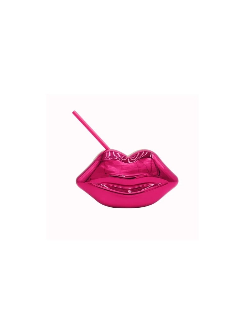 Cup Lip Shaped Cup Disco Electroplated Plastic Creative Holiday Cup Special Vintage Straw Cup- pink  - Image 1