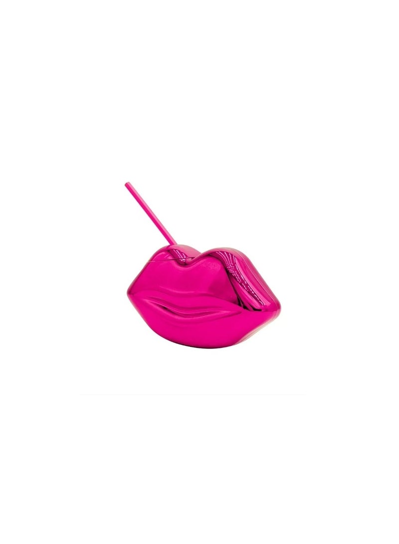 Cup Lip Shaped Cup Disco Electroplated Plastic Creative Holiday Cup Special Vintage Straw Cup- pink  - Image 2
