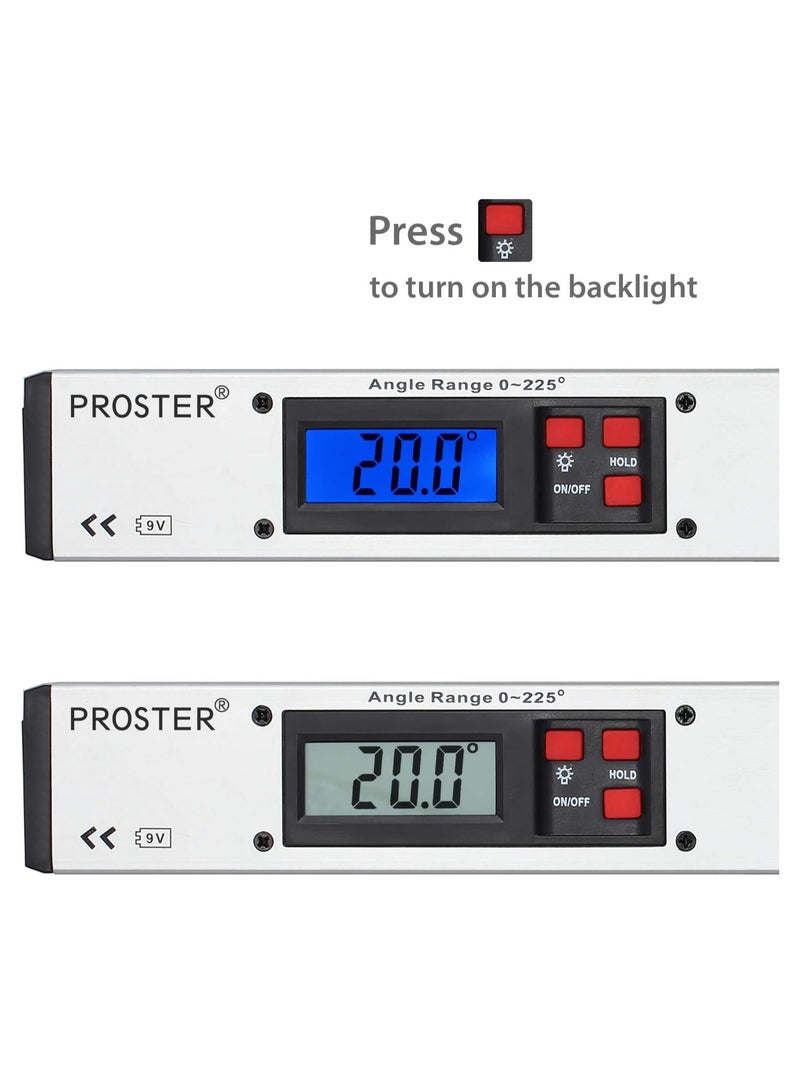 Angle Finder, Aluminum Digital Angle Finder, Protractor 225° 16 inch Backlit LCD Digital, with Horizontal and Vertical Bubble, Internal & External Angle Measurement Tool, Woodwork Angle Detector - Image 4