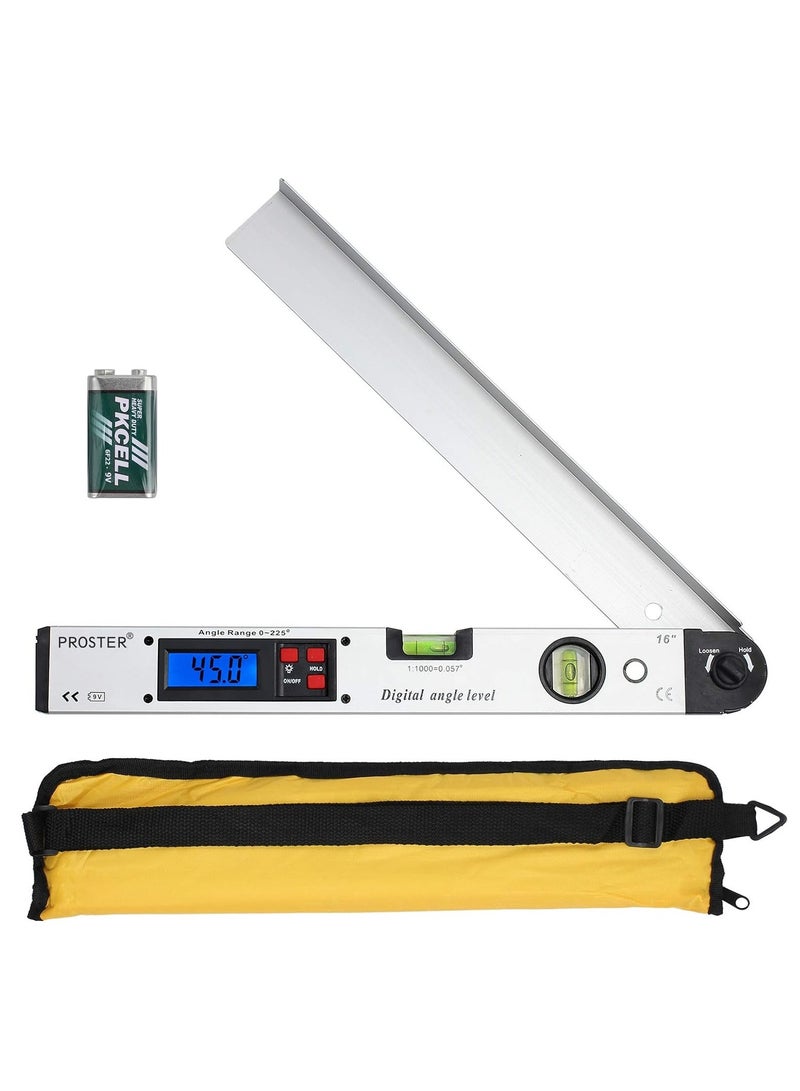 Angle Finder, Aluminum Digital Angle Finder, Protractor 225° 16 inch Backlit LCD Digital, with Horizontal and Vertical Bubble, Internal & External Angle Measurement Tool, Woodwork Angle Detector - Image 1
