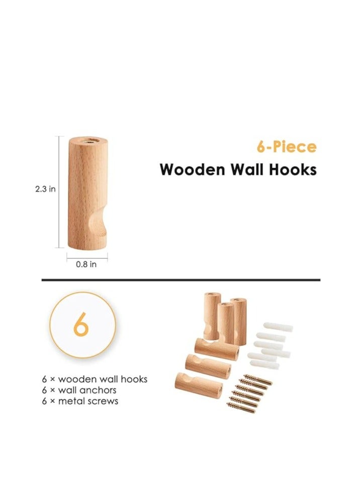 Oasisgalore 6-Pack Decorative Wooden Wall Hooks - Multi-Use Wooden Hanger for Coats, Hats, Towels & Bags (Natural Walnut)  - Image 5