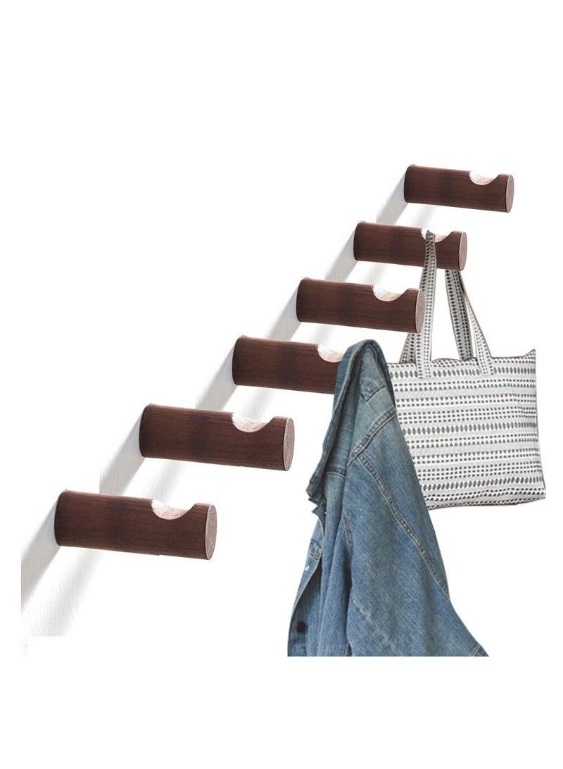 Oasisgalore 6-Pack Decorative Wooden Wall Hooks - Multi-Use Wooden Hanger for Coats, Hats, Towels & Bags (Natural Walnut)  - Image 1