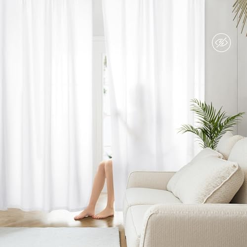 HOMEIDEAS Non-See-Through White Privacy Sheer Curtains, 52 X 72 Inches Long 2 Panels Sheer Curtains Light Filtering Window Drapes for Bedroom Living Room - Image 1