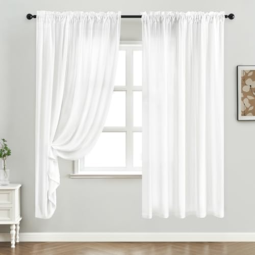 HOMEIDEAS Non-See-Through White Privacy Sheer Curtains, 52 X 72 Inches Long 2 Panels Sheer Curtains Light Filtering Window Drapes for Bedroom Living Room - Image 2
