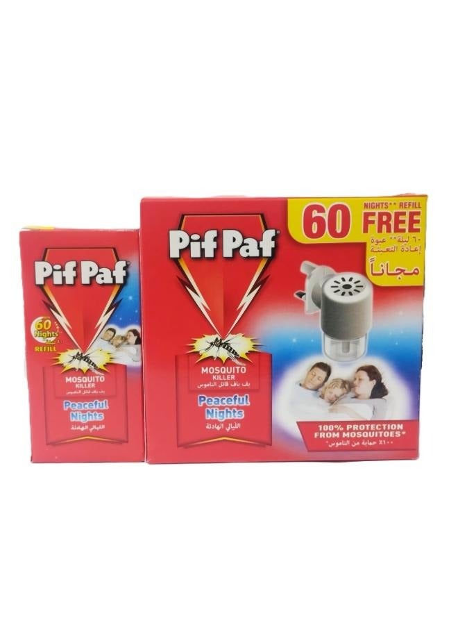 PIF PAF Mosquito Killer Peaceful Night Kit with Refill for 60 Nights 45 Ml Plus Mosquito Killer Liquid Electric Device Kit 60 Nights Refill 45ml - Image 1