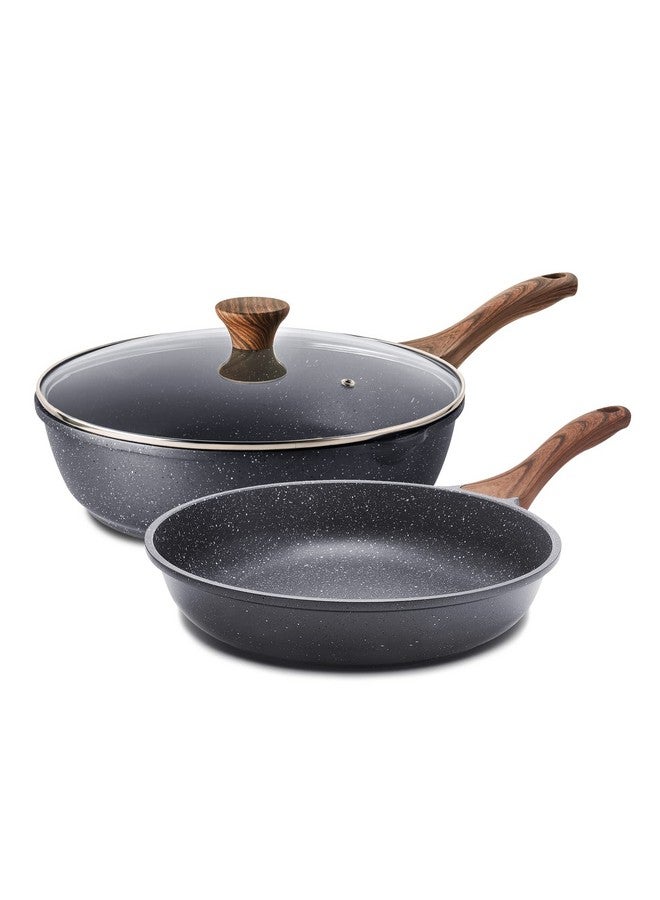 سنسارتي مقالي سينسارتي غير اللاصقة، مقالي أومليت مطلية بالجرانيت السويسري، أواني طهي صحية، خالية من حمض بيرفلورو الأوكتانويك (مقلاة 9.5 بوصة ومقلاة سوتيه سعة 5 كوارت) - Image 1