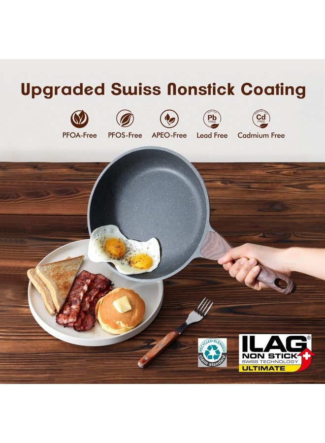 سنسارتي مقالي سينسارتي غير اللاصقة، مقالي أومليت مطلية بالجرانيت السويسري، أواني طهي صحية، خالية من حمض بيرفلورو الأوكتانويك (مقلاة 9.5 بوصة ومقلاة سوتيه سعة 5 كوارت) - Image 2